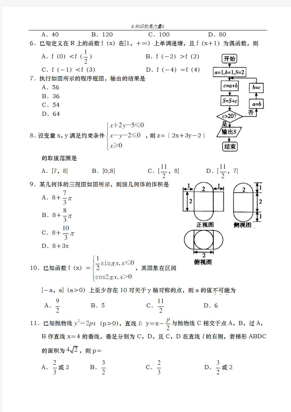 2020-2021学年高三数学(文科)教学质量检测试题及答案解析