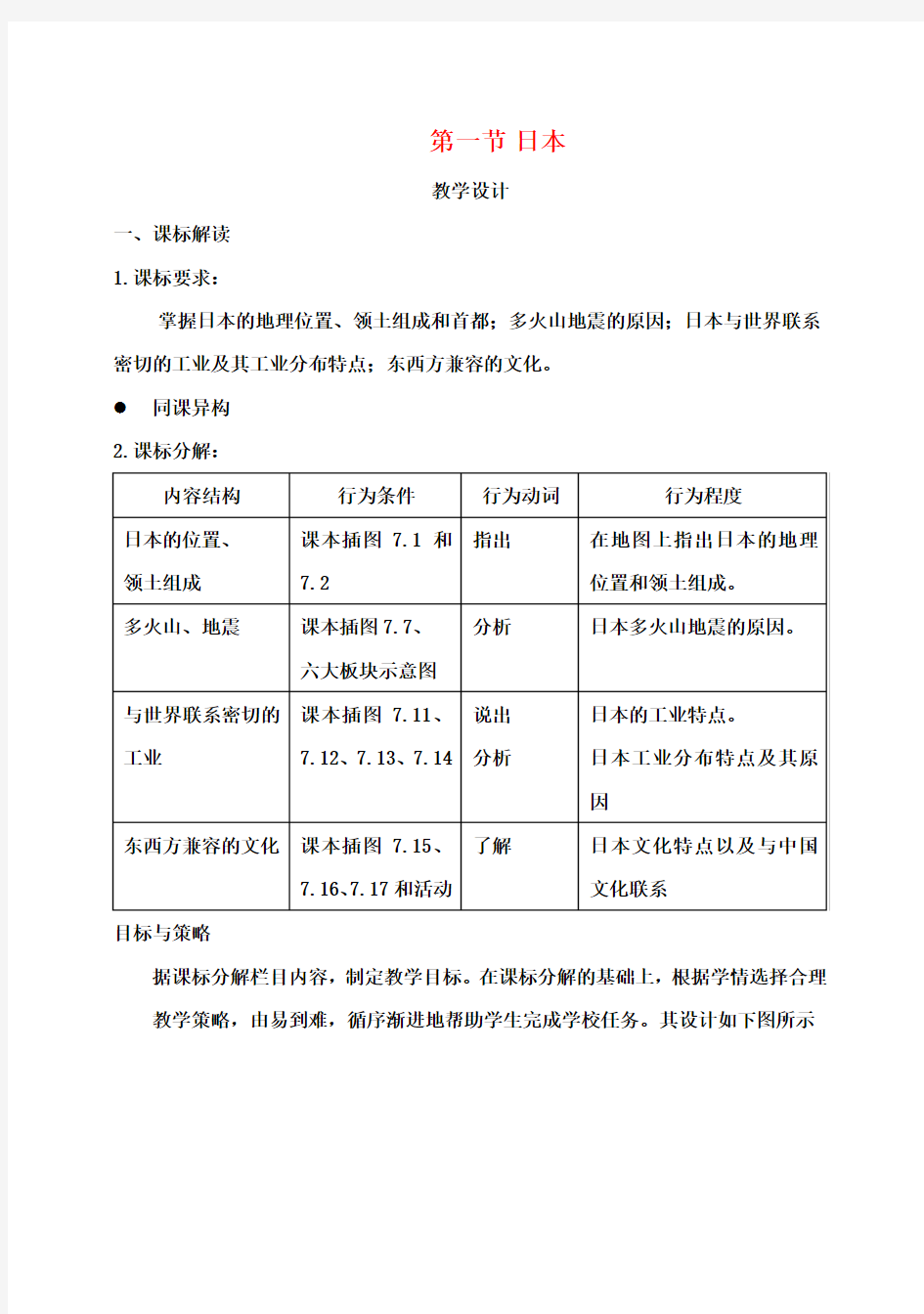 七年级地理下册第七章第一节日本教学设计(新版)新人教版