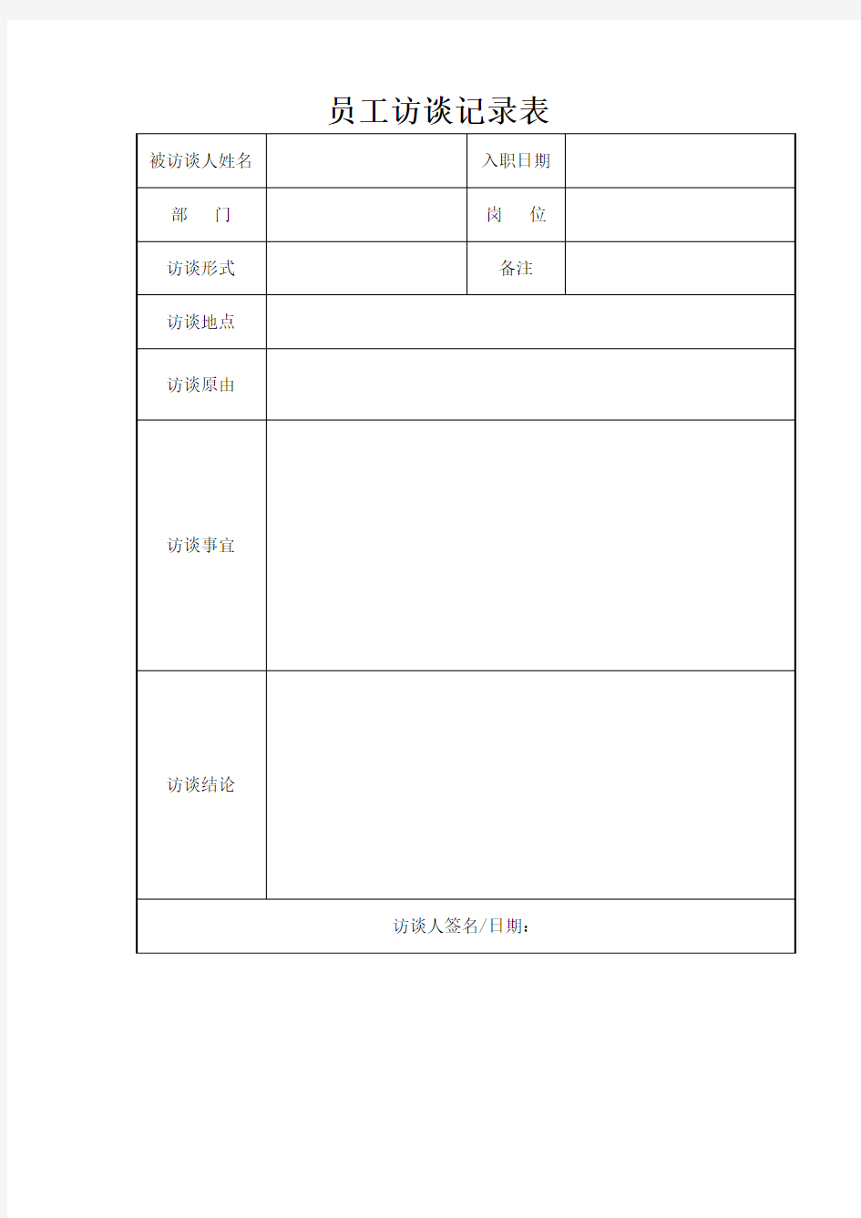 公司员工访谈记录表