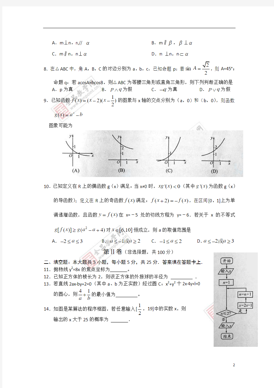 四川省成都市2014届高三数学摸底(零诊)考试试题 文