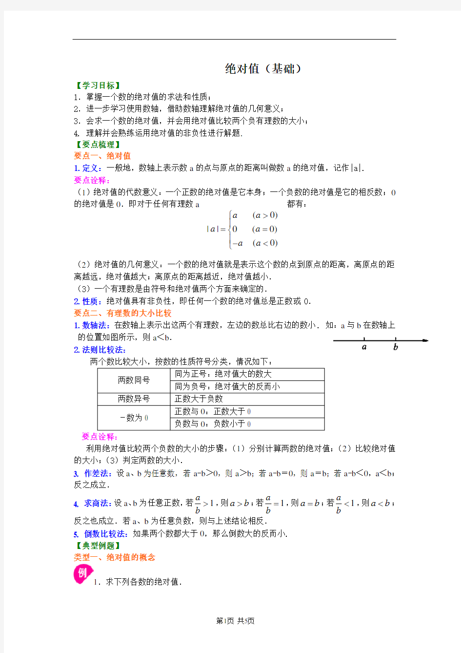 绝对值(基础)知识讲解