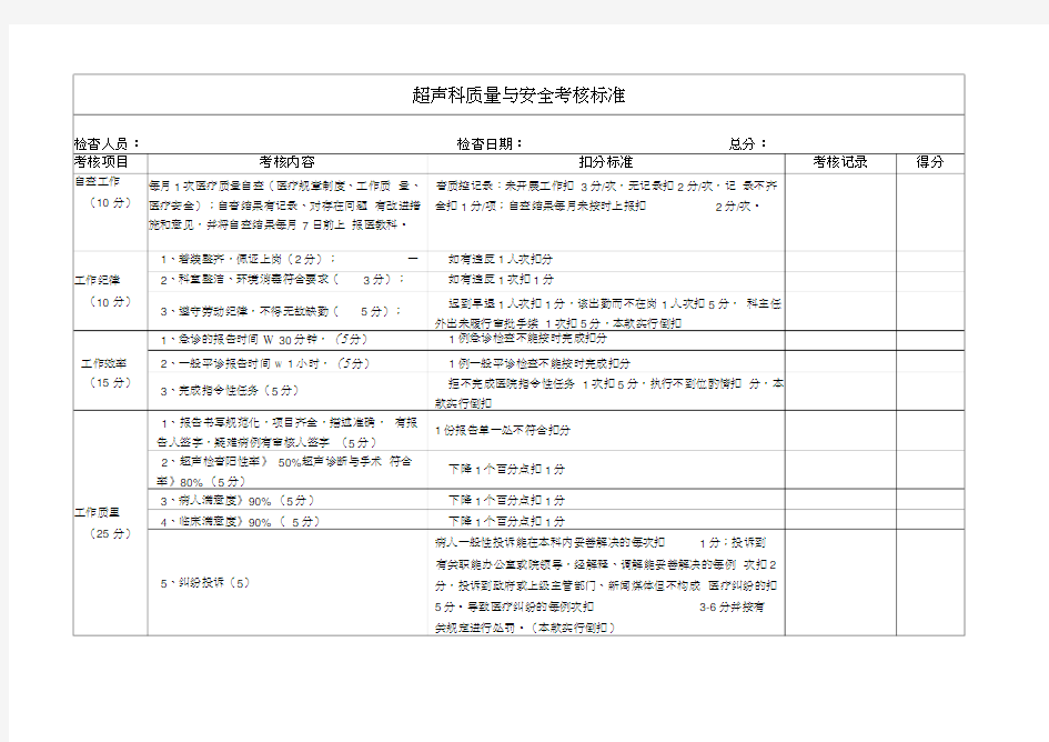 超声科考核标准