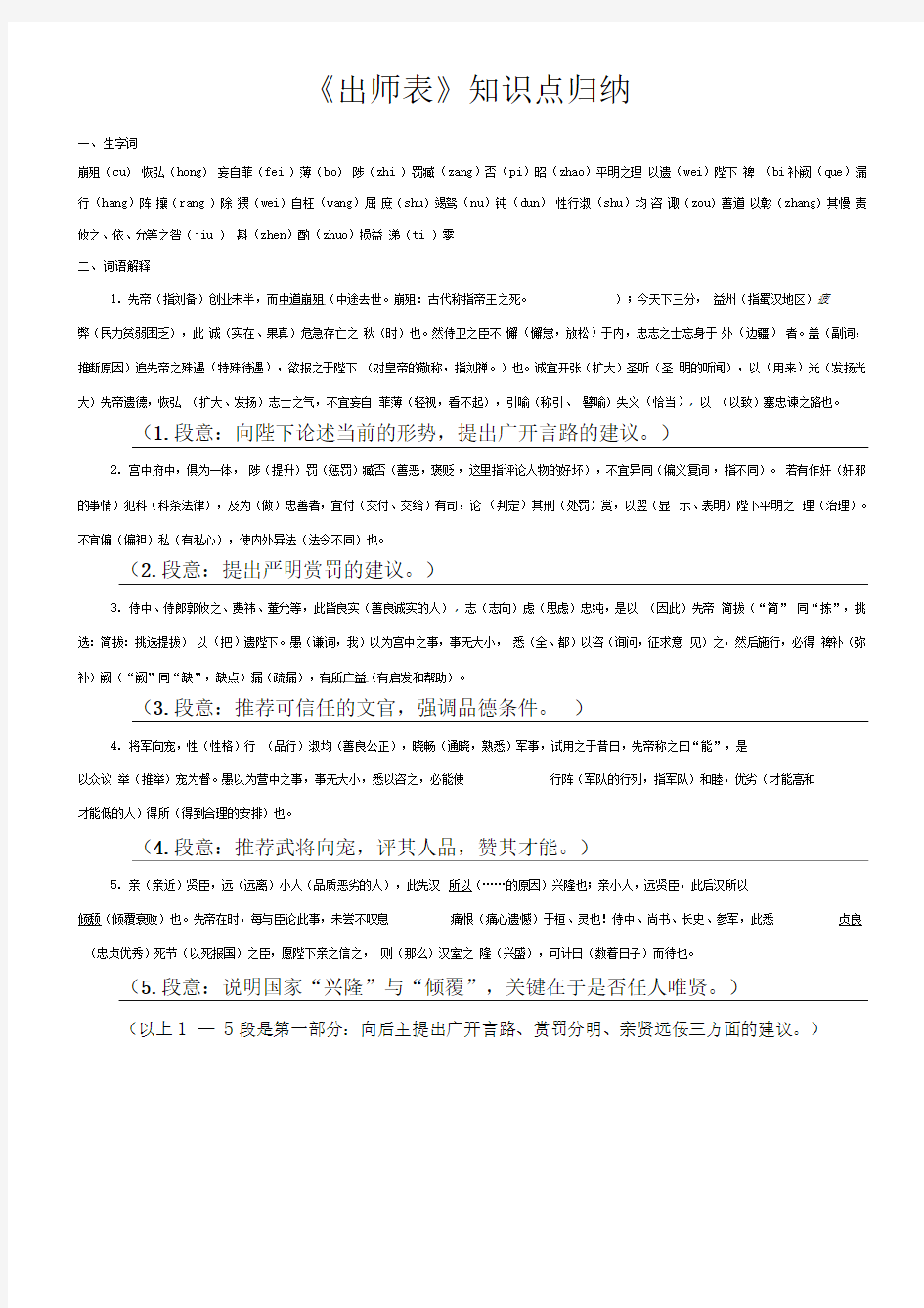 《出师表》知识点归纳