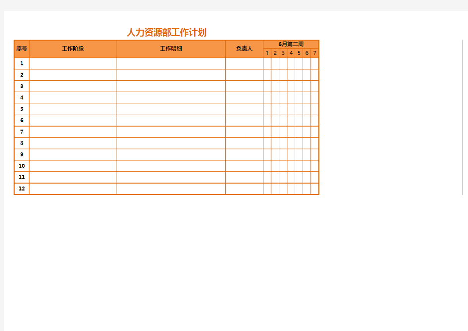 最新Excel表格模板：人力资源部周工作计划表