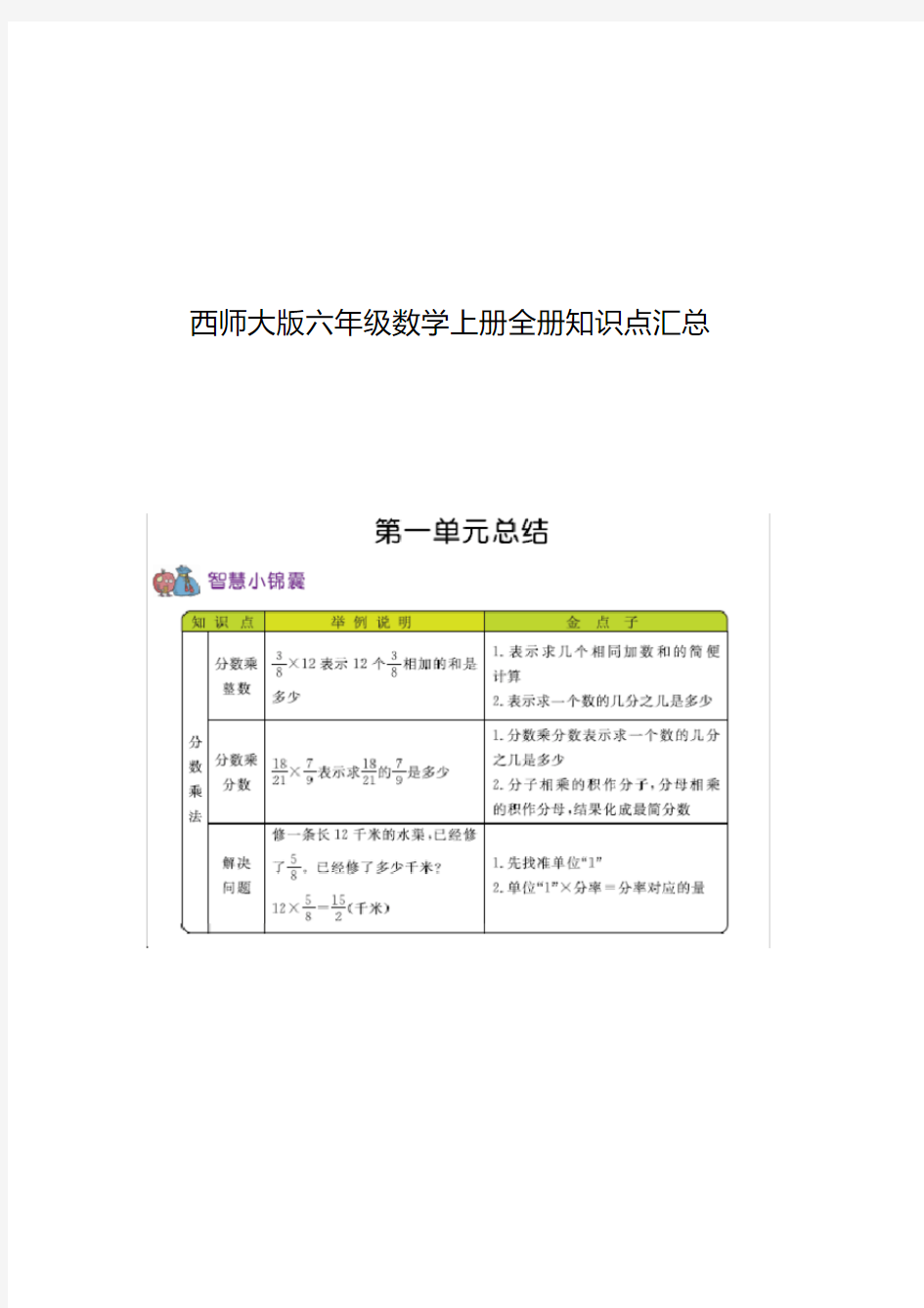 西师大版六年级数学上册全册知识点汇总