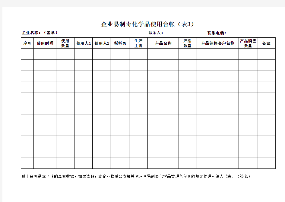 易制毒化学品台帐表(新)