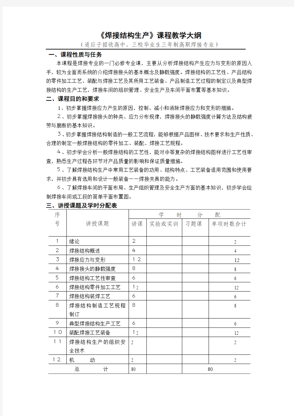 焊接结构生产教学大纲