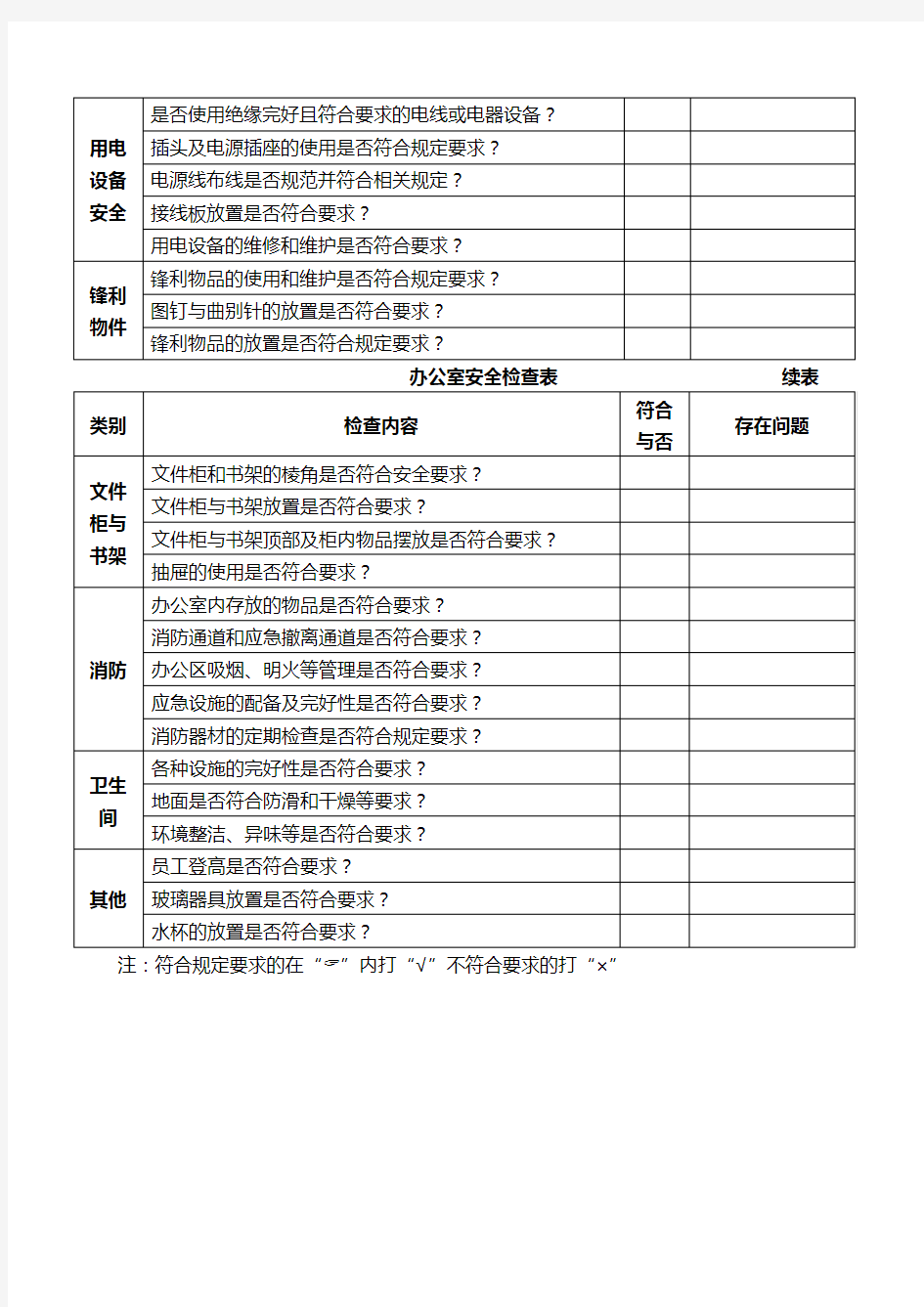 办公室安全检查表