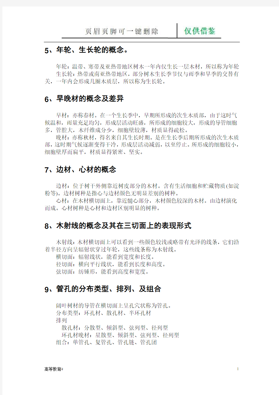 木材学复习总结材料(试题学习)