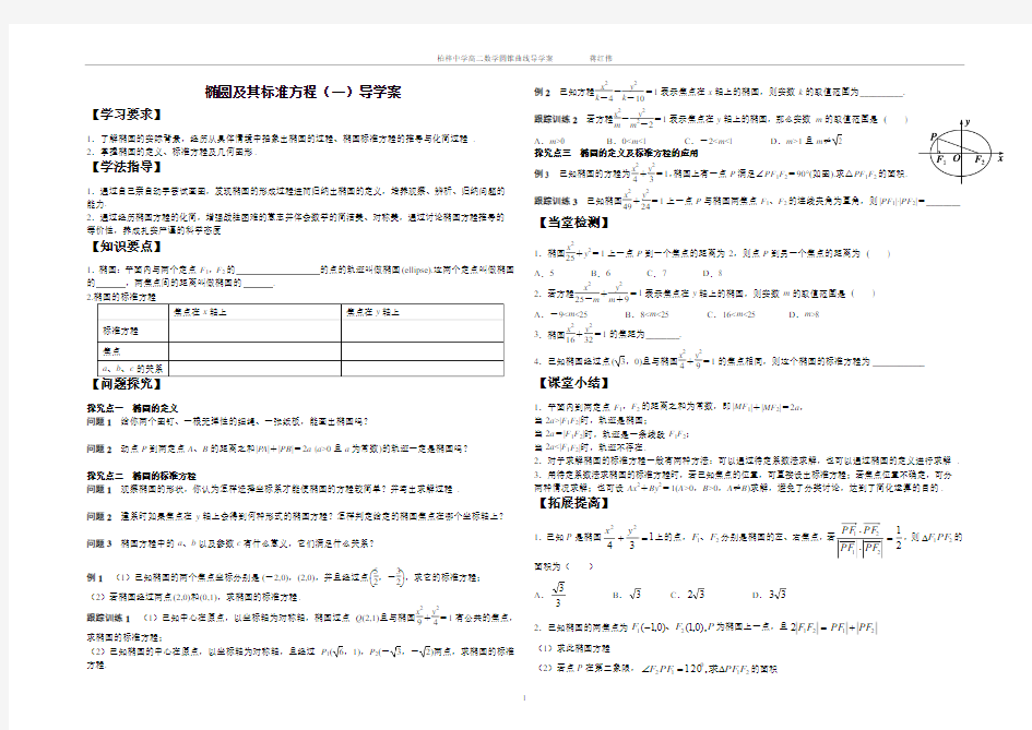 高中数学  选修2-1椭圆导学案加课后作业及参考答案