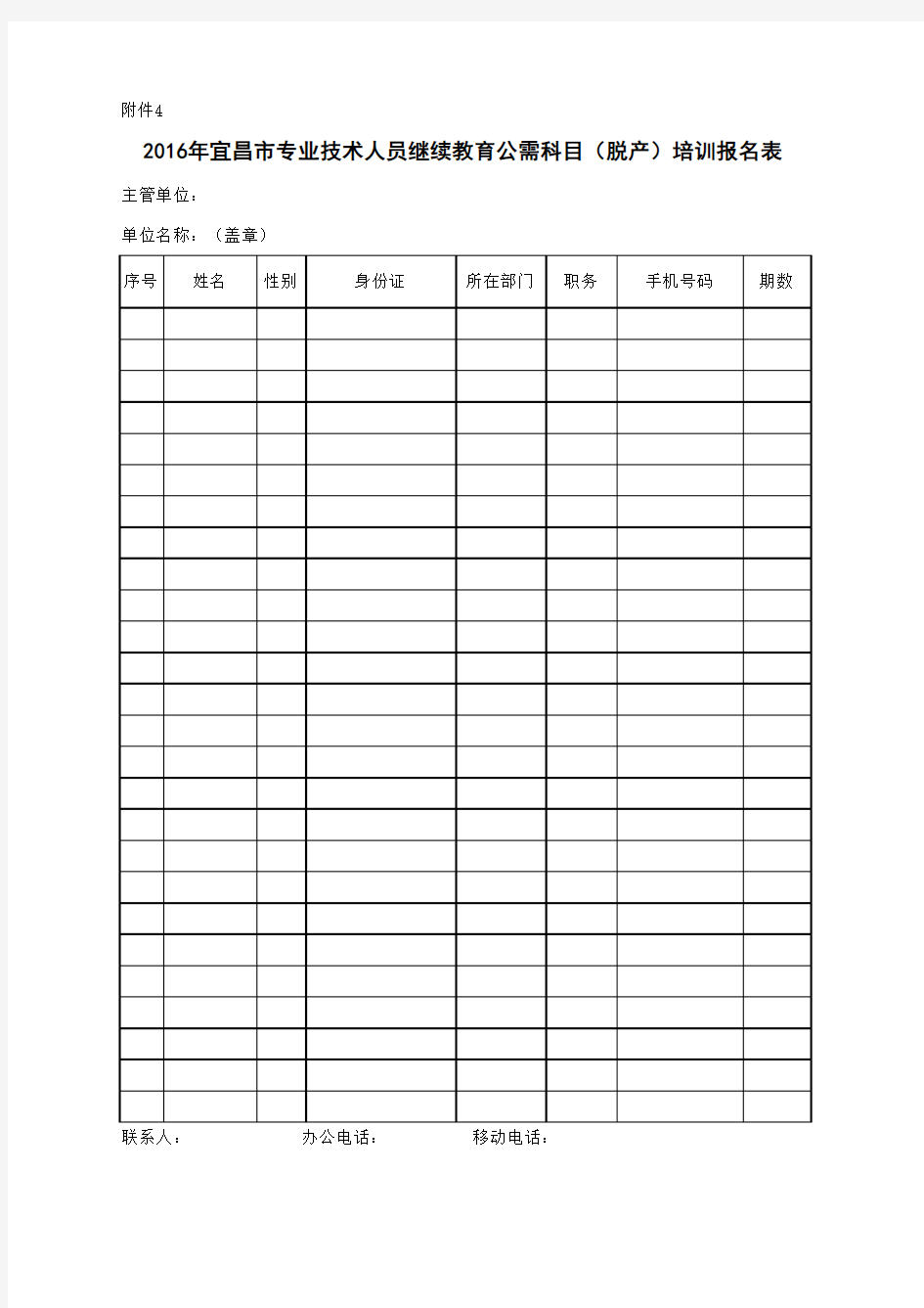 2016年专技报名表(附件8-10各种模板)