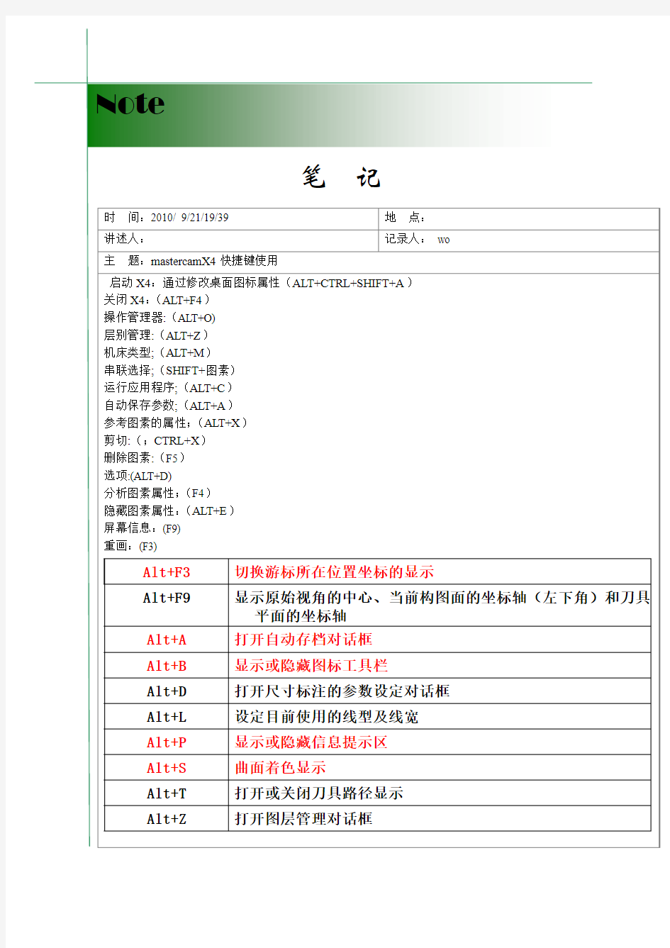 MastercamX4快捷键