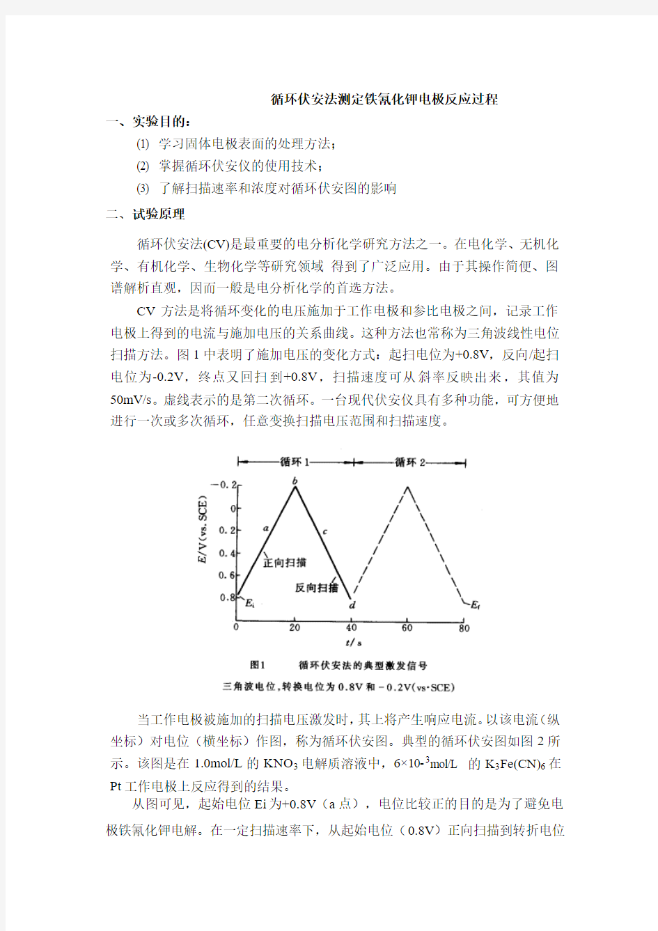 循环伏安法测定亚铁氰化钾