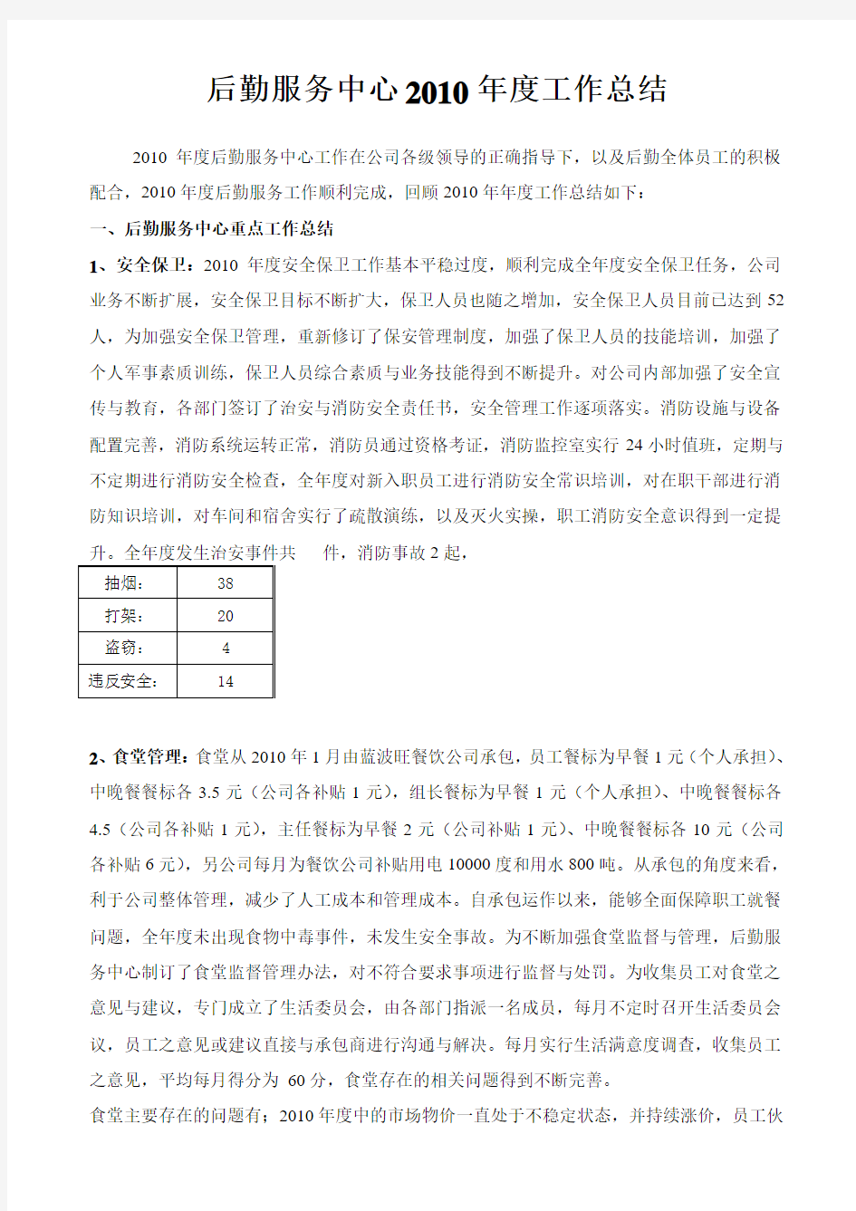 后勤年度工作总结报告