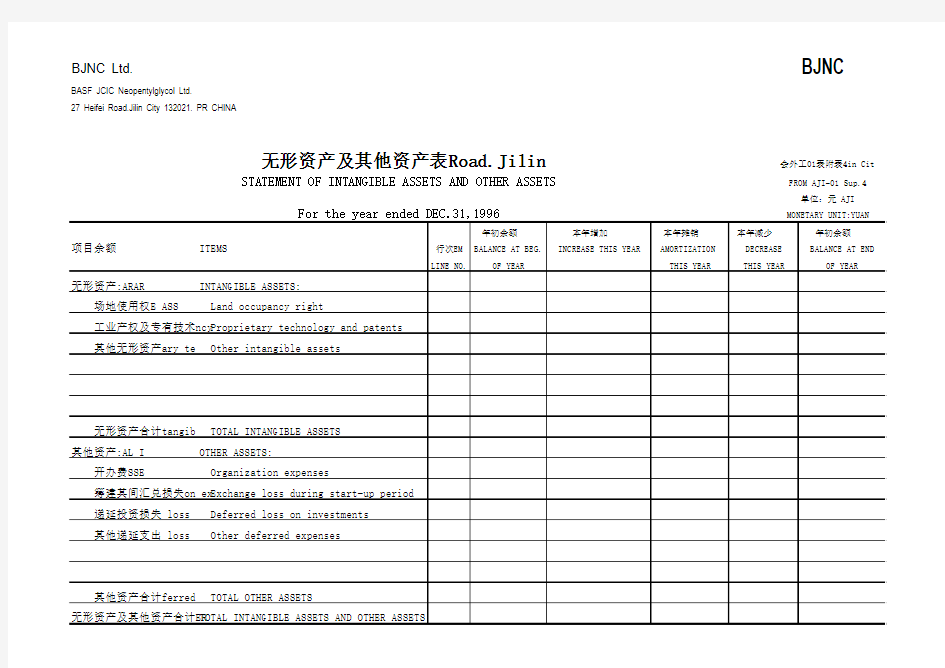 中英文对照财务报表-模板