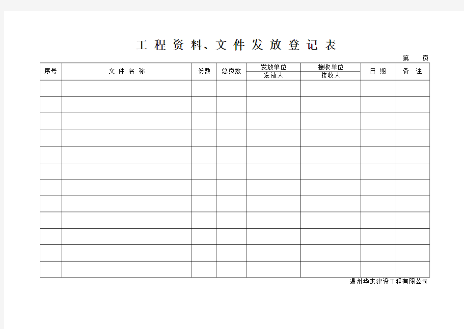 工程资料、文件发放登记表