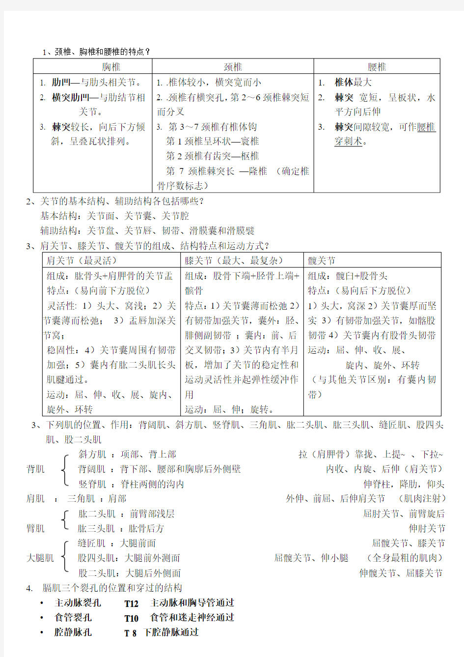 系统解剖学-考试重点