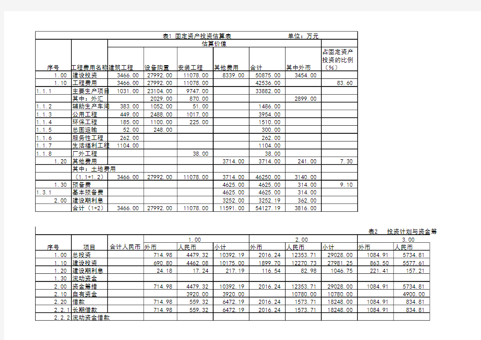 可研报告财务评价案例分析表