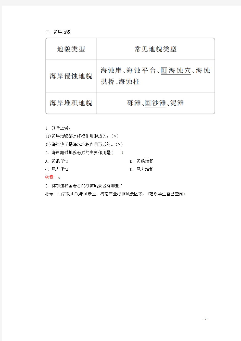 高中地理第四章地貌第一节常见地貌类型第二课时风沙地貌和海岸地貌教学案新人教版必修第一册