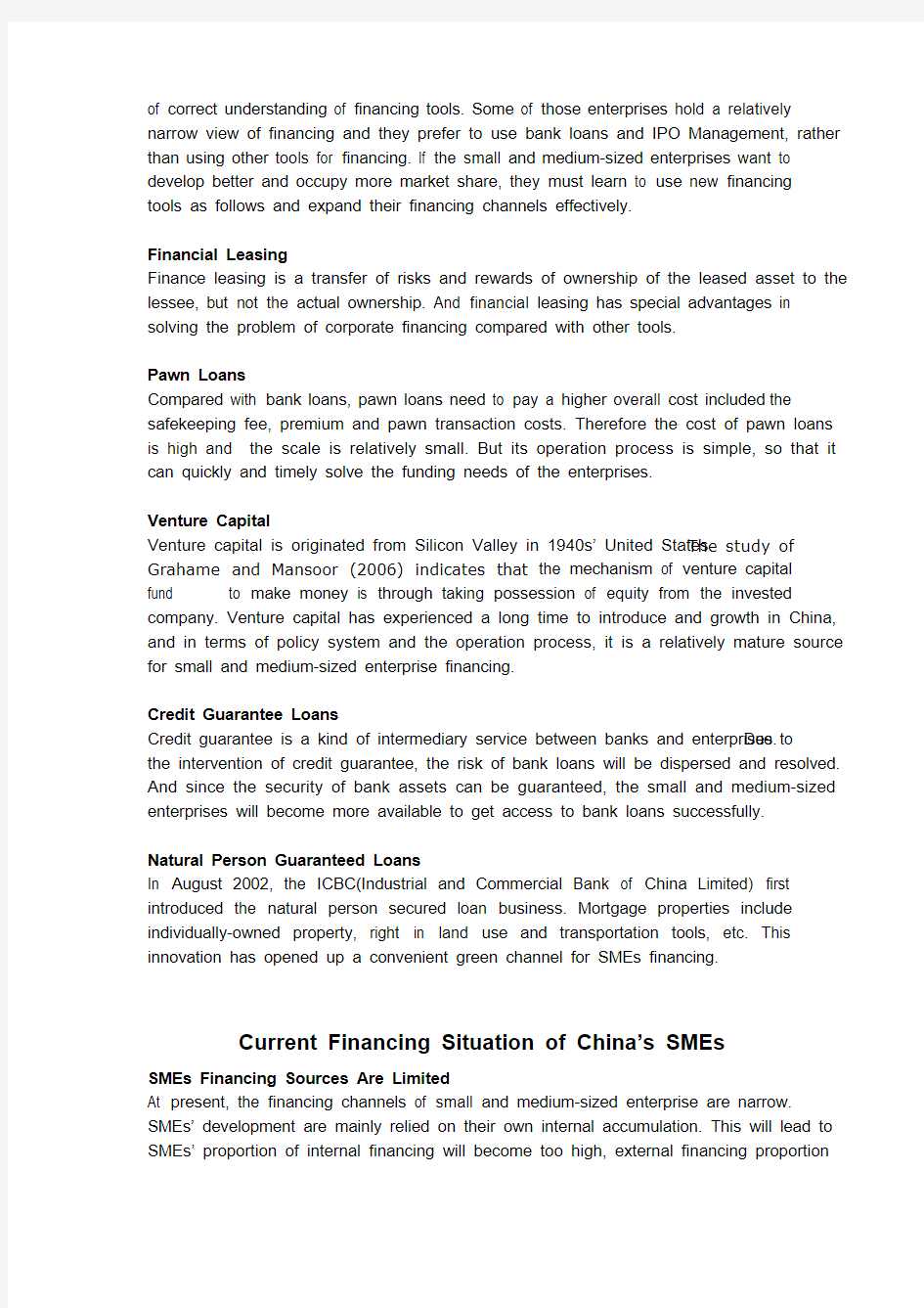 [VIP专享]Financing Difficulties of SMEs in China