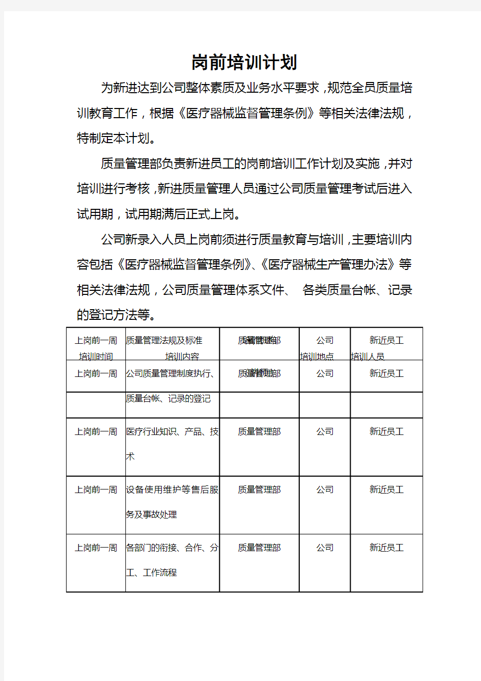 医疗器械岗前培训word版本