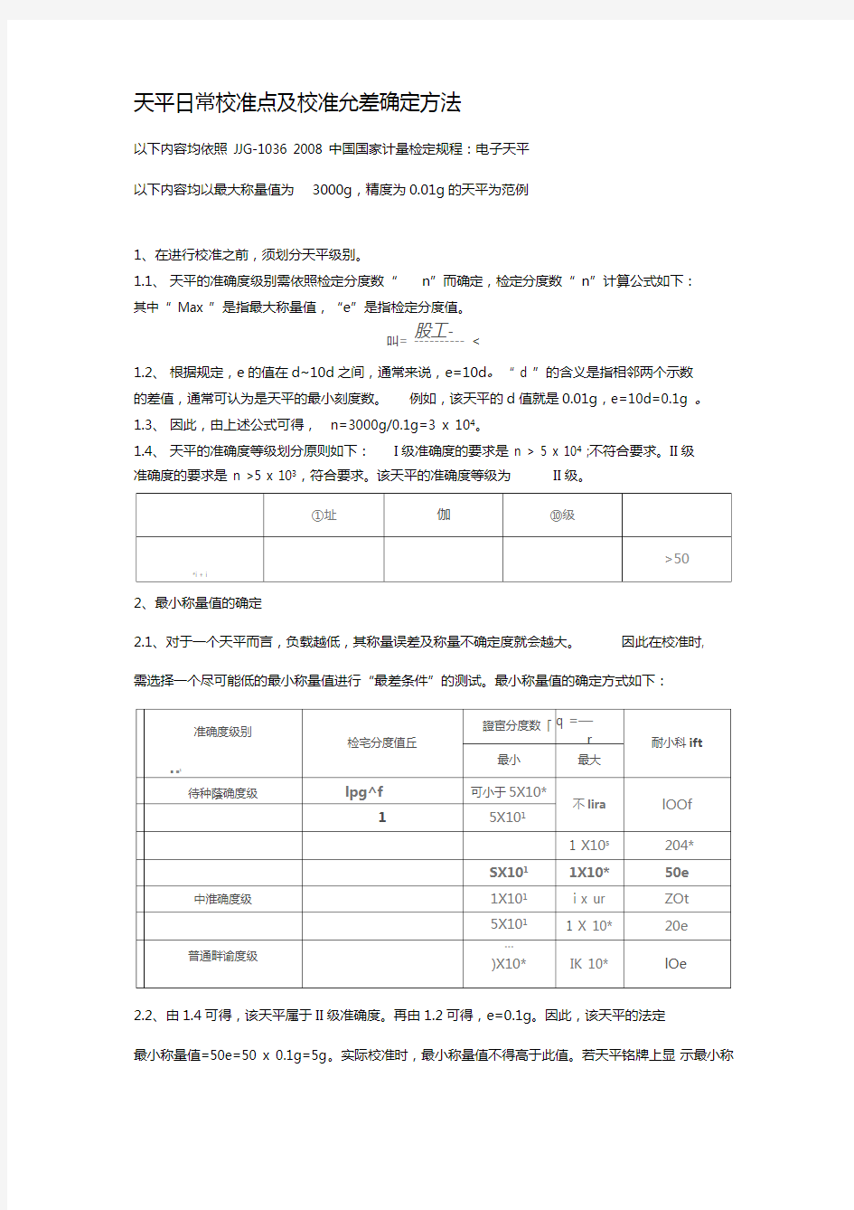 天平日常校准点及校准允差确定方法