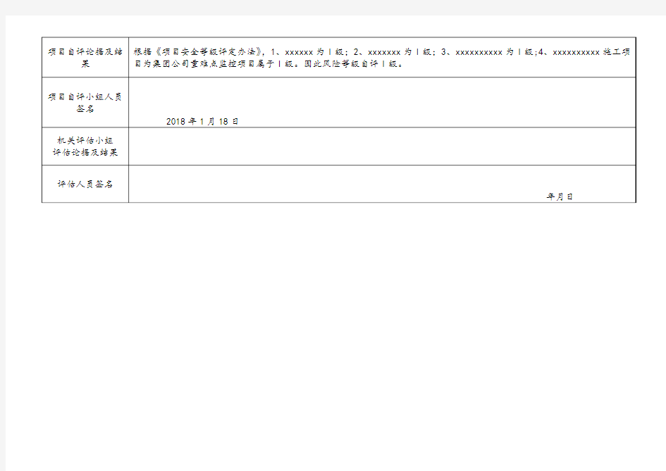 项目风险等级评定表docx