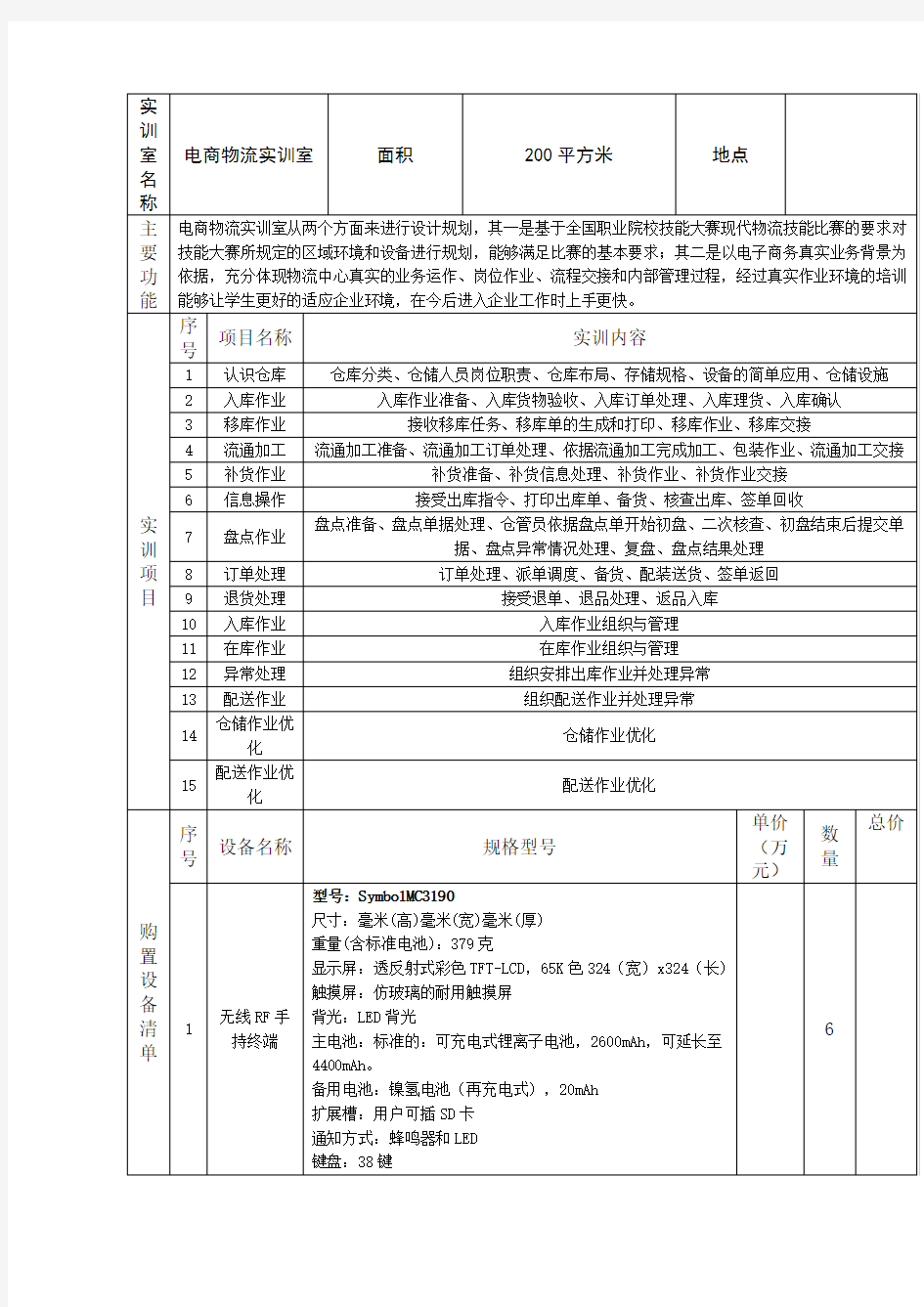 电商物流实训中心设备清单