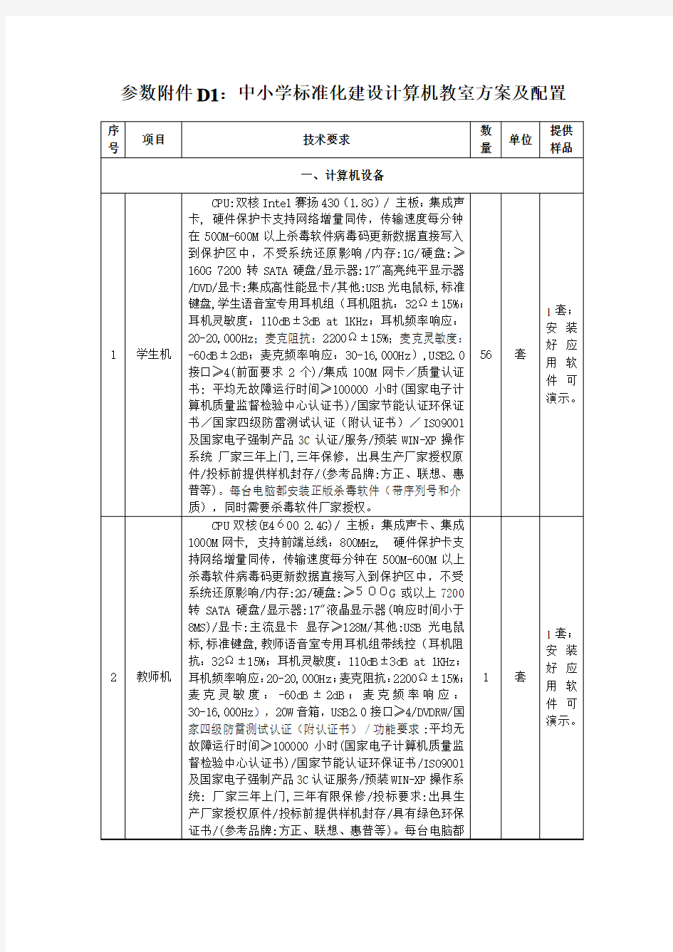 精品中小学标准化建设计算机教室方案及配置