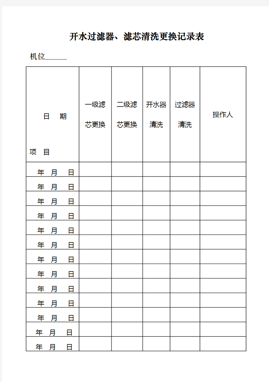 开水过滤器滤芯清洗更换记录表