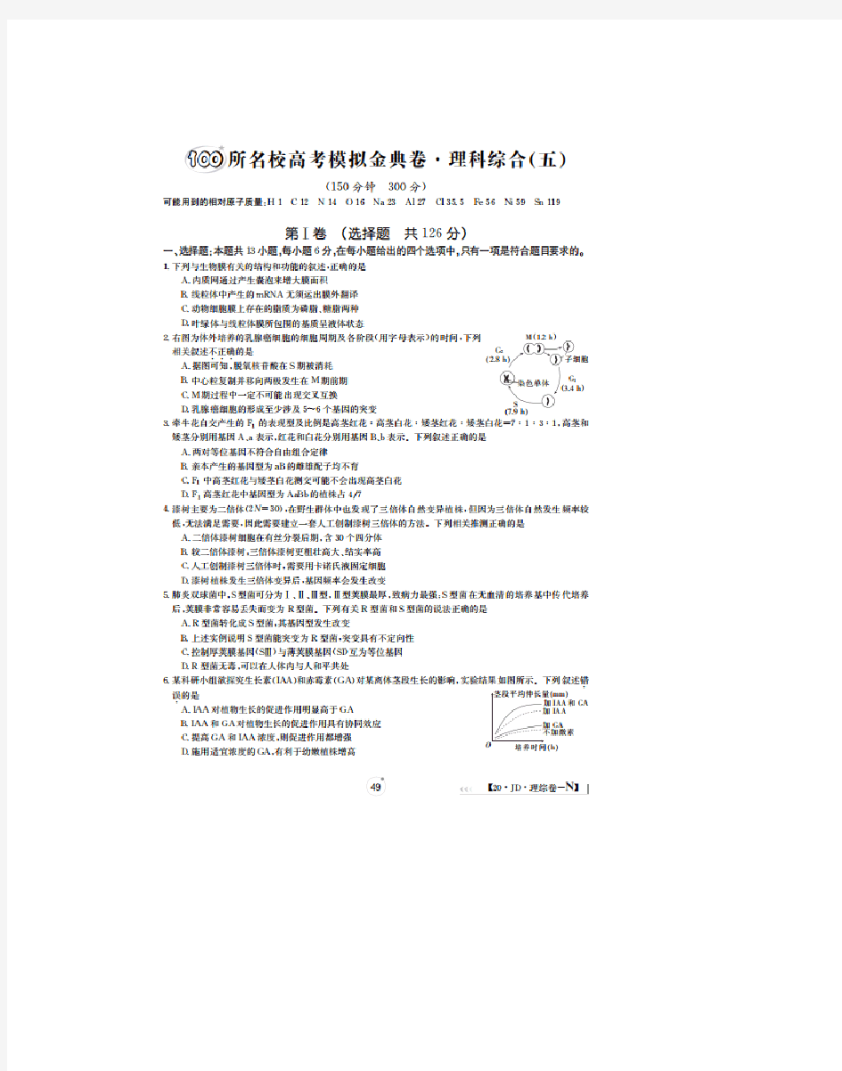 2020届百所名校高三理综模拟金典试卷