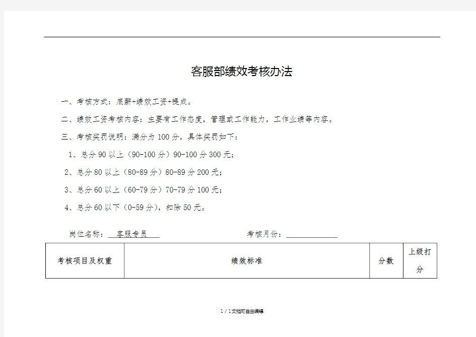 客服部绩效考核办法