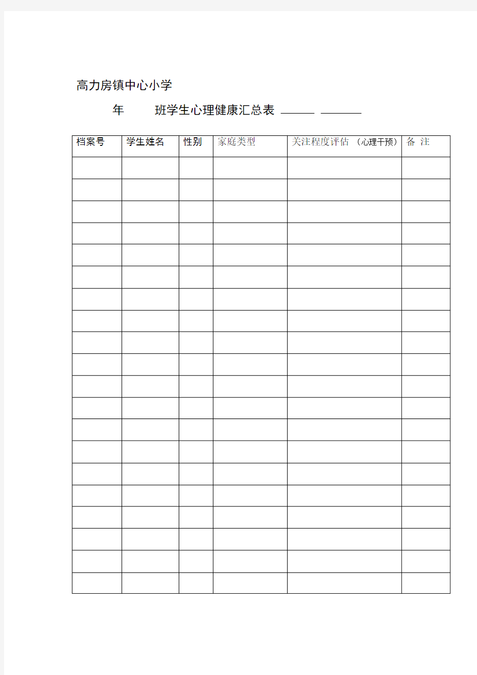 学生心理健康档案完整版