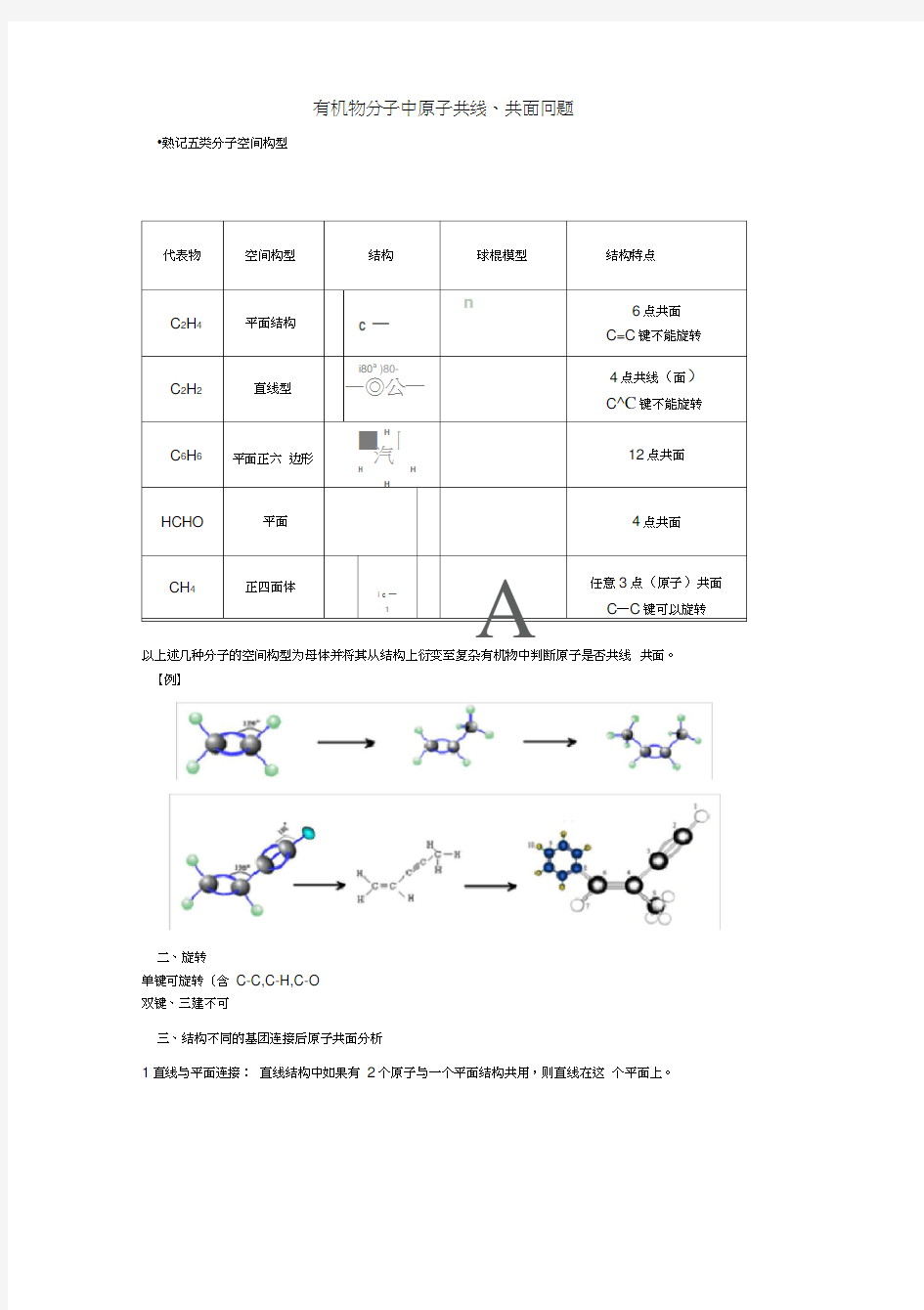 有机物分子中原子共线、共面问题(带答案)