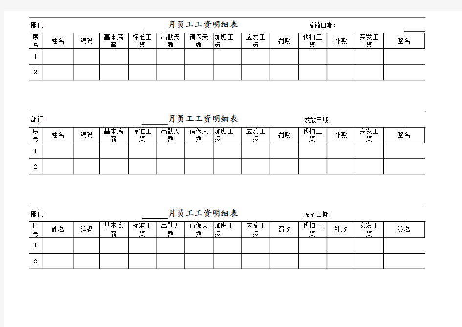 员工工资表(通用版)资料