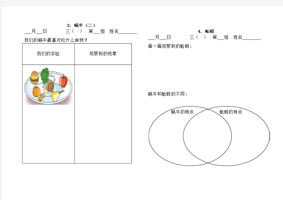 三上科学第二单元记录单