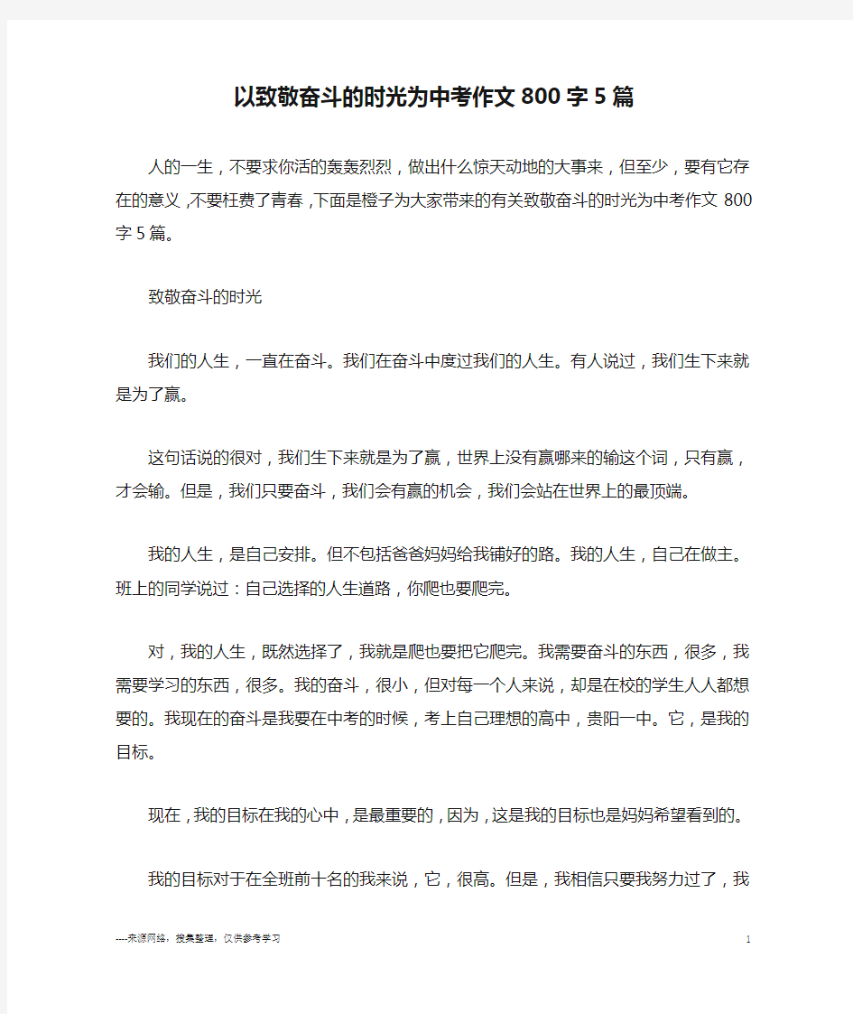 以致敬奋斗的时光为中考作文800字5篇