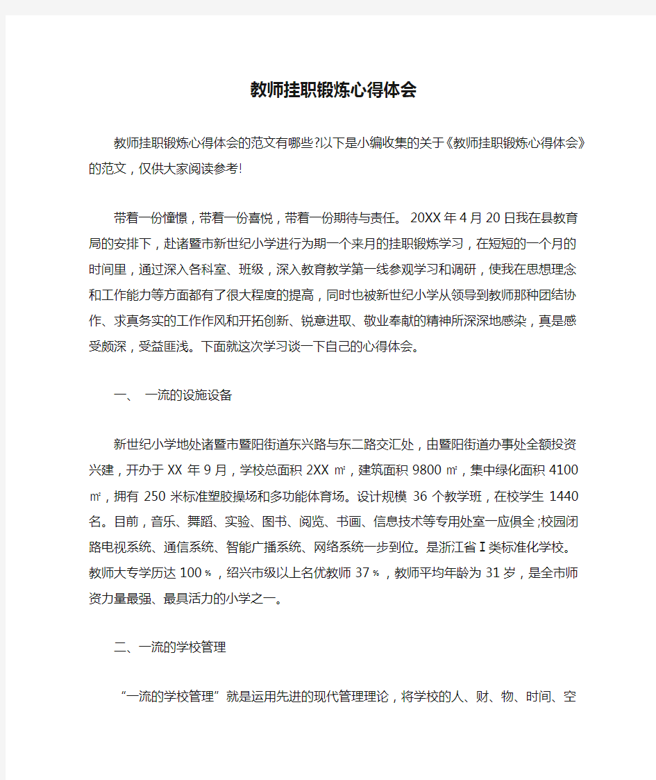 教师挂职锻炼心得体会