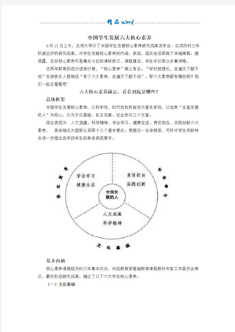 中国学生发展六大素养