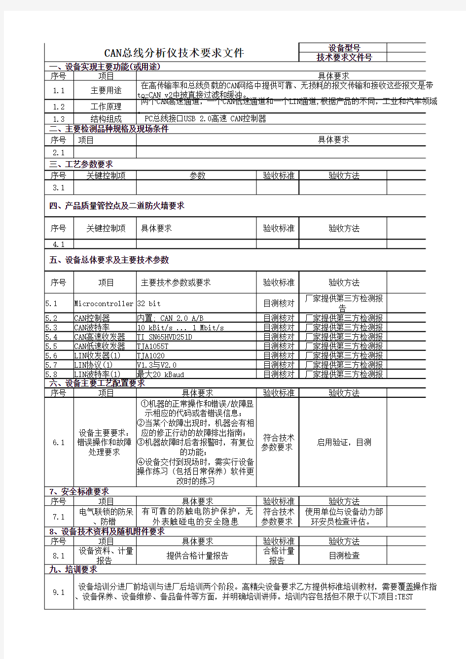 CAN总线分析仪技术要求文件