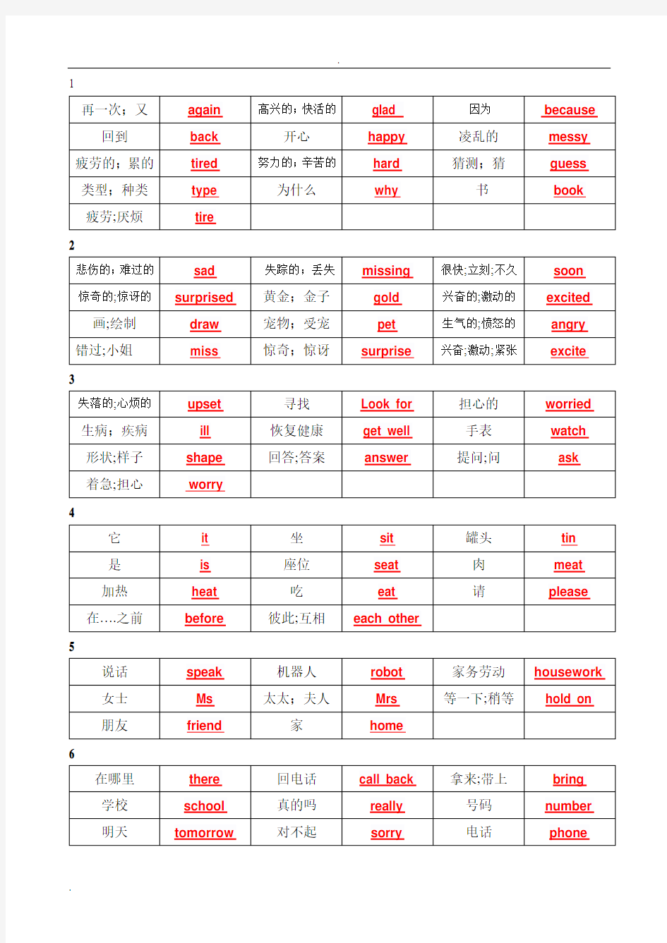 英语北京版四年级上册单词汇总