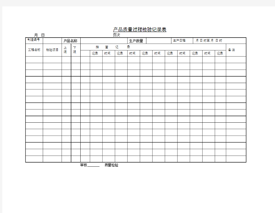 产品质量过程检验记录表模板(横)