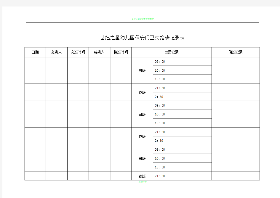 保安门卫交接班记录表