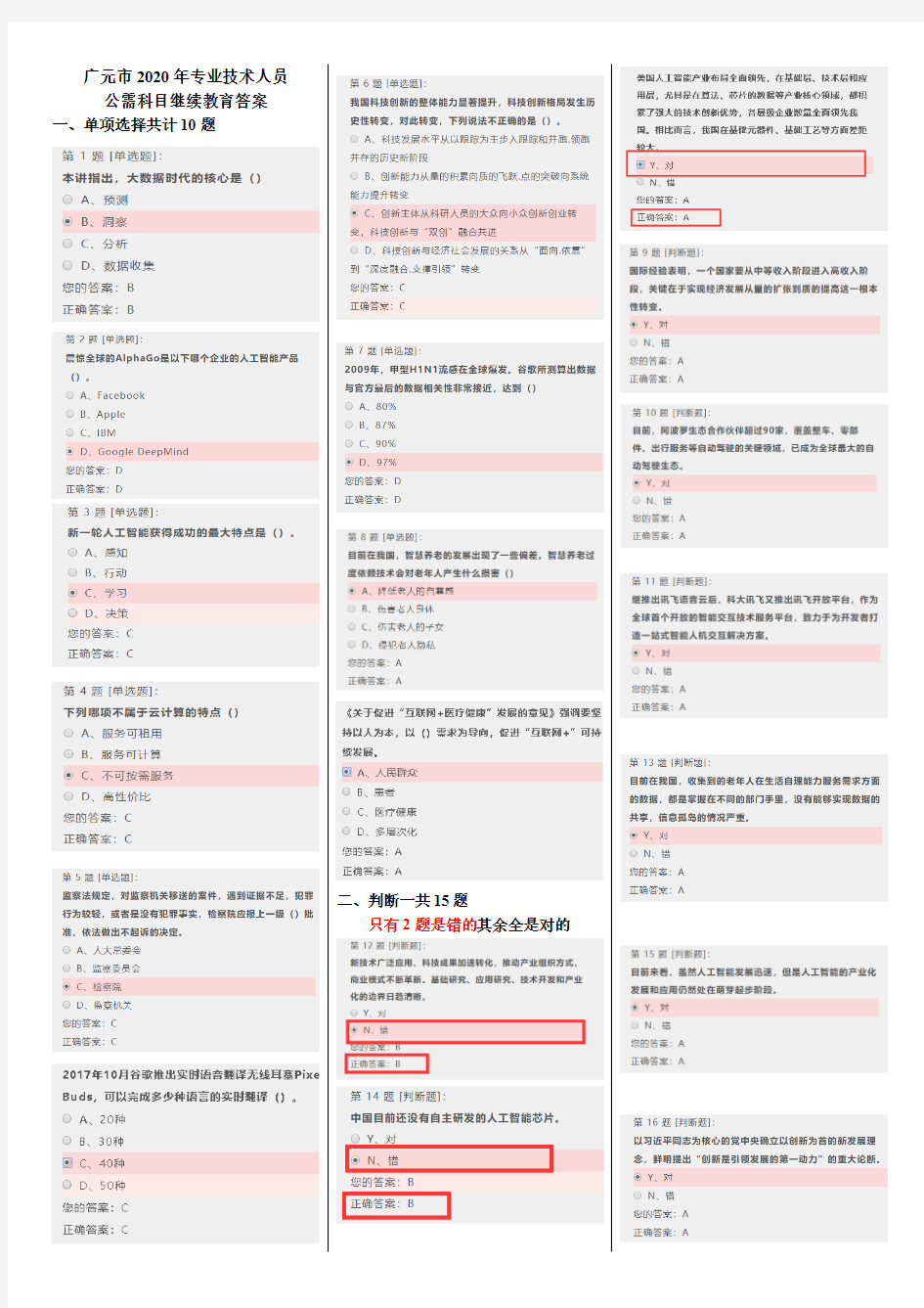 广元市2020年专业技术人员公需科目继续教育100分答案