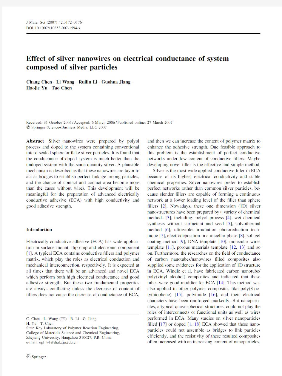 Effect of silver nanowires on electrical conductance of system