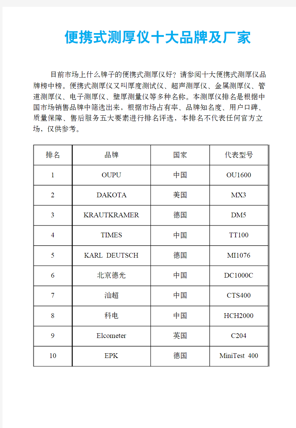 便携式测厚仪十大品牌及厂家