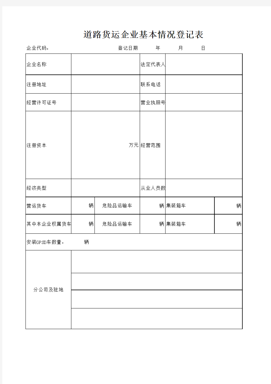 道路货运企业基本情况登记表