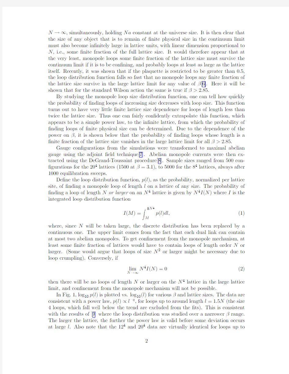 Monopole Loop Distribution and Confinement in SU(2) Lattice Gauge Theory