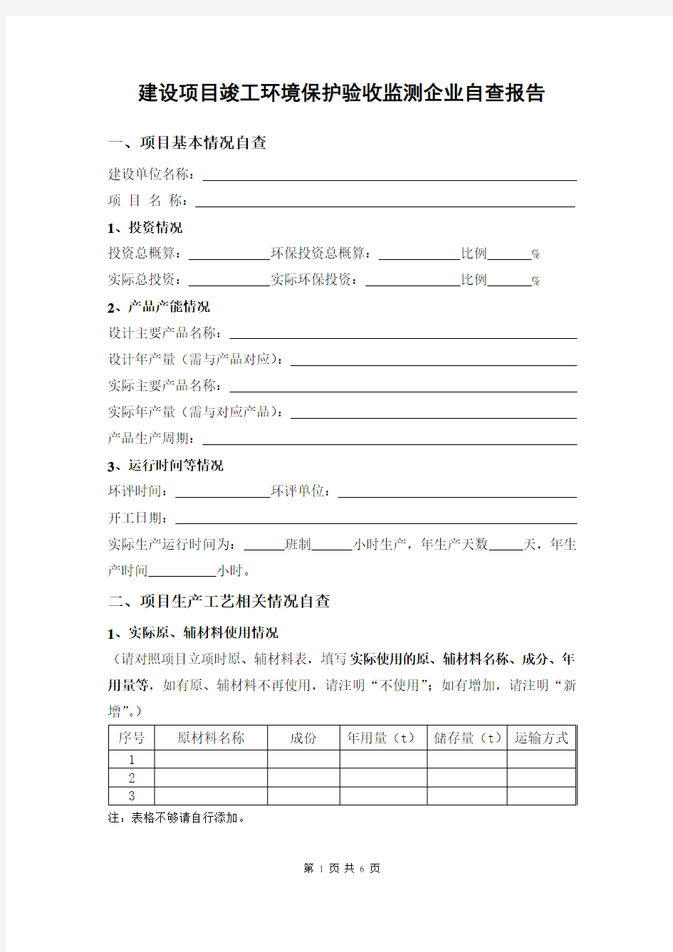 建设项目竣工环境保护验收监测自查报告