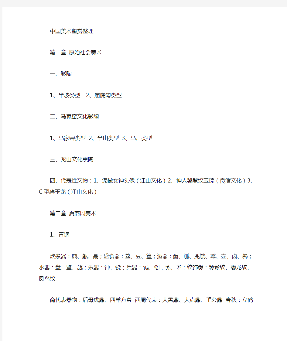 中国美术鉴赏考试内容整理